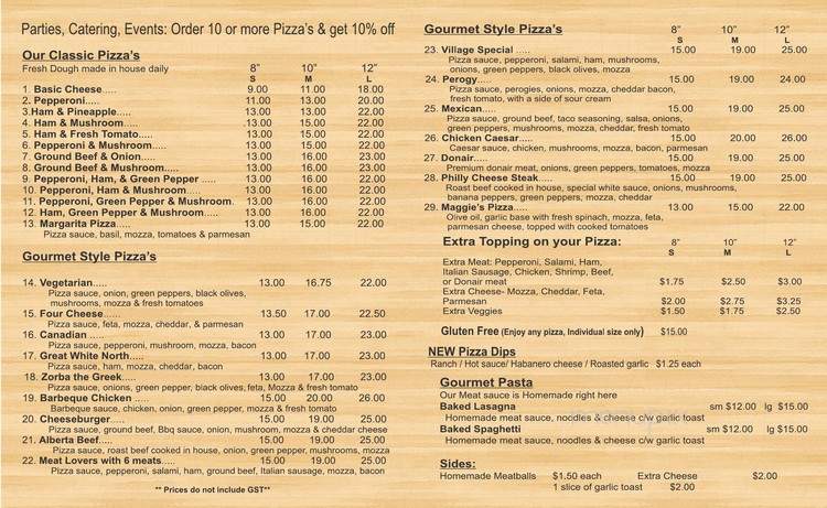 Village Pizza and Subs - Westerose, AB menu_pic