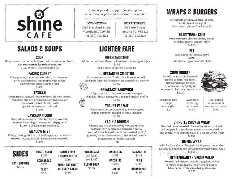 Shine Cafe - Victoria, BC menu_pic