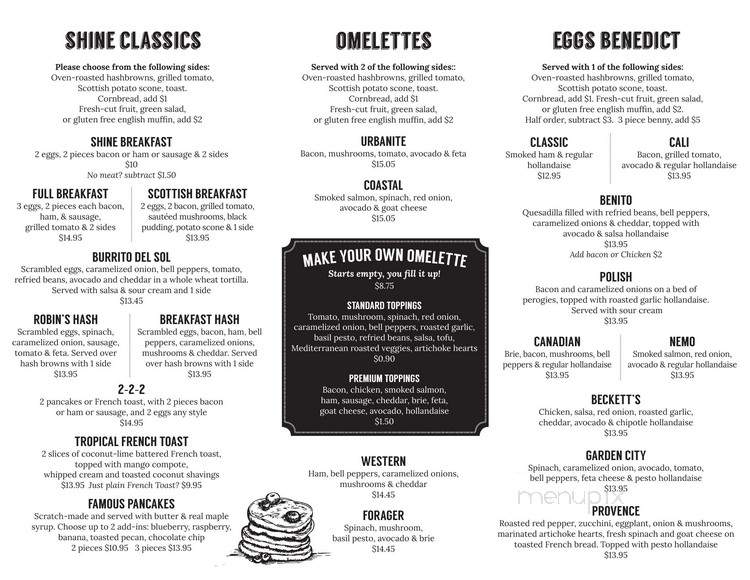 Shine Cafe - Victoria, BC menu_pic