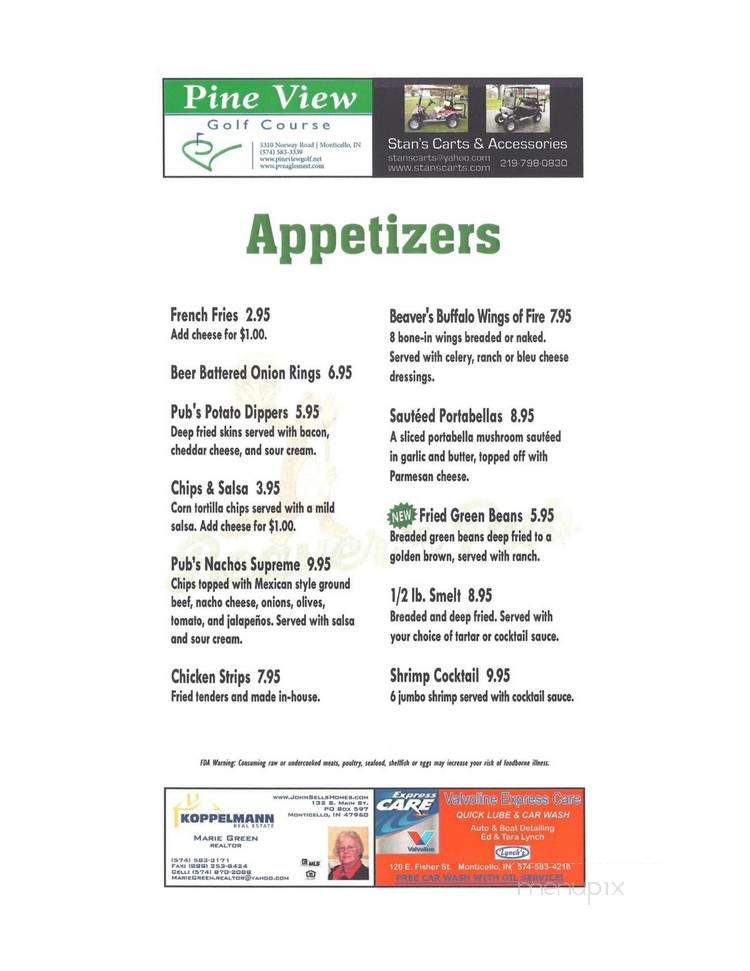 Beavers Pub - Monticello, IN menu_pic