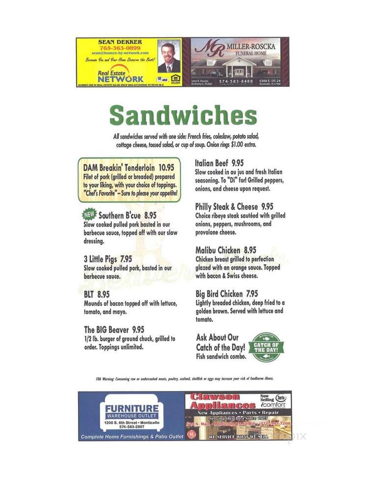 Beavers Pub - Monticello, IN menu_pic