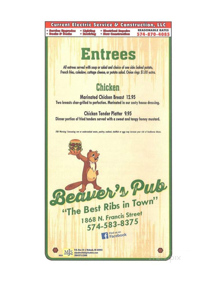 Beavers Pub - Monticello, IN menu_pic