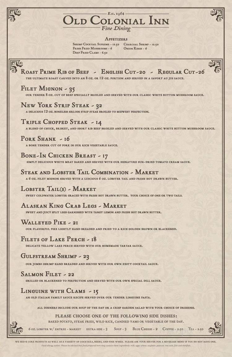 Colonial Inn - Kentland, IN menu_pic