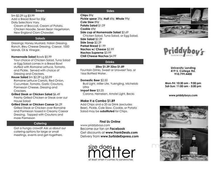 Priddyboy's Sandwich Grill - Wilmington, NC menu_pic