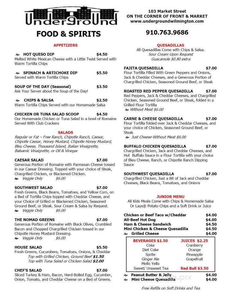 Underground Sandwich Shoppe - Wilmington, NC menu_pic