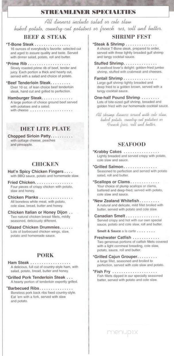 Streamliner Central - Rochester, IN menu_pic