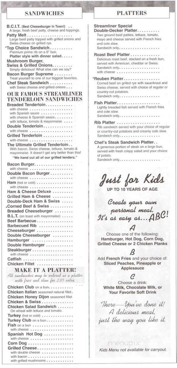 Streamliner Central - Rochester, IN menu_pic