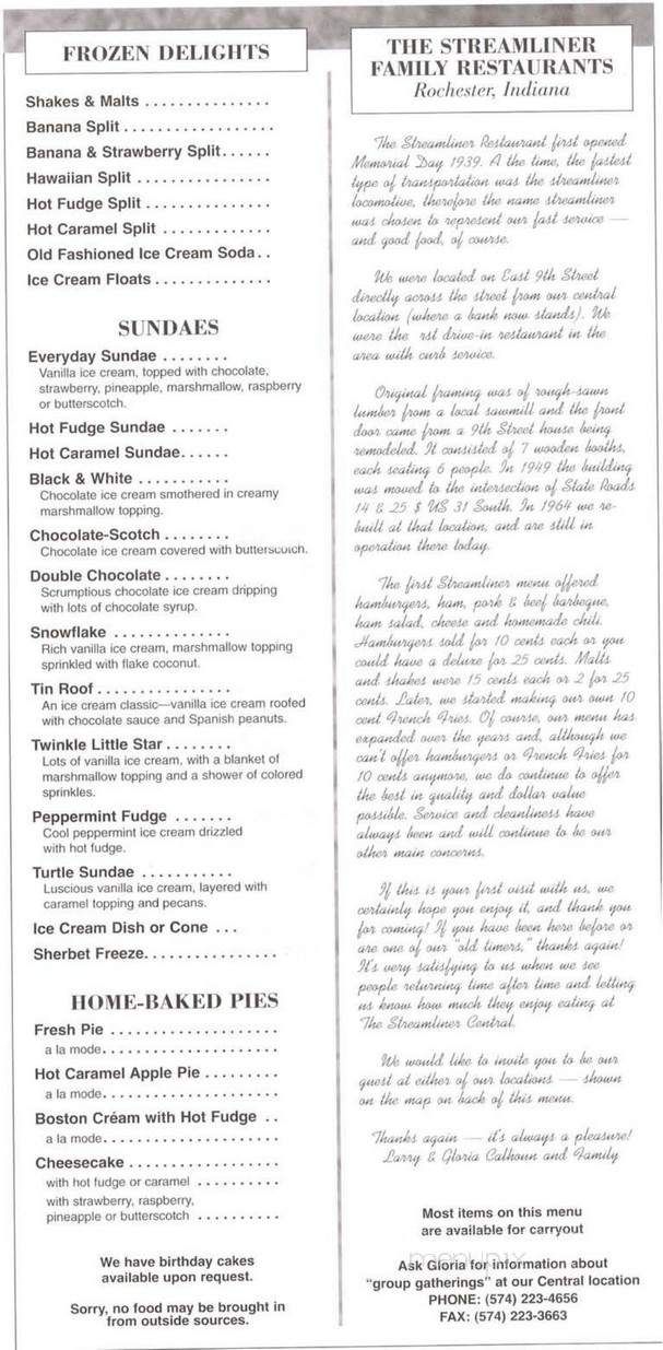 Streamliner Central - Rochester, IN menu_pic