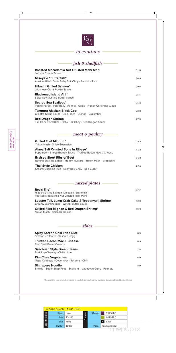 Roy's - San Francisco, CA menu_pic