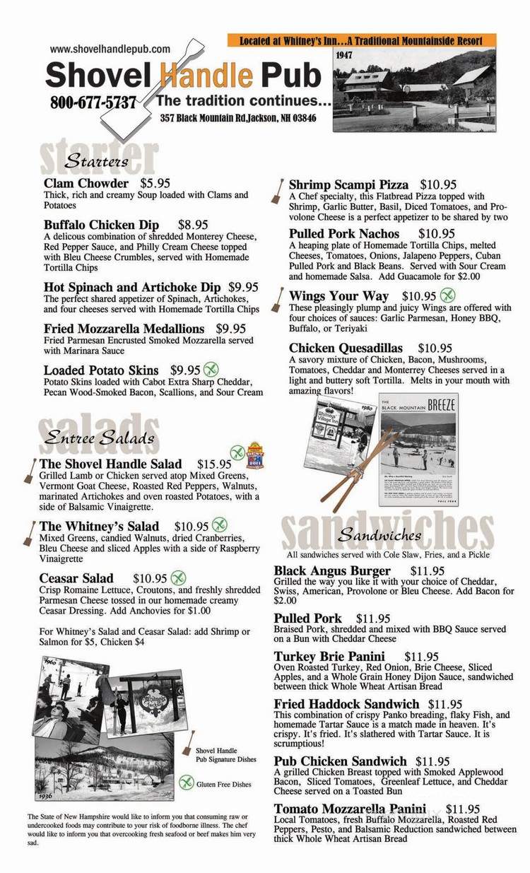 Shovel Handle Pub at the Whitney Inn - Jackson, NH menu_pic