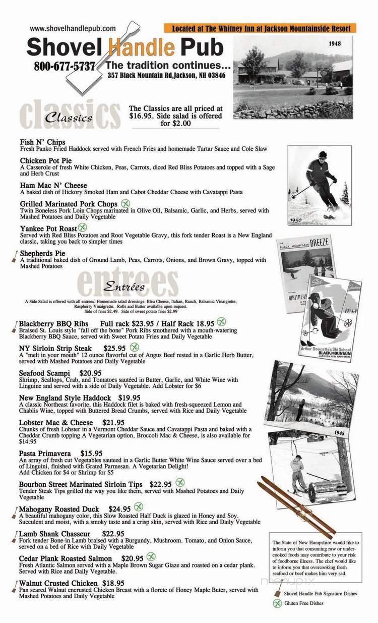 Shovel Handle Pub at the Whitney Inn - Jackson, NH menu_pic