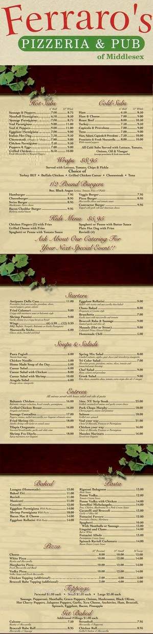 Ferraro's Pizzeria & Pub - Middlesex, NJ menu_pic