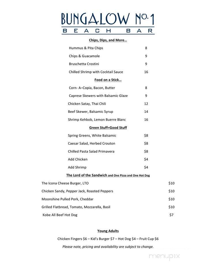 Bungalow No. 7 Beach Bar - Diamond Beach, NJ menu_pic