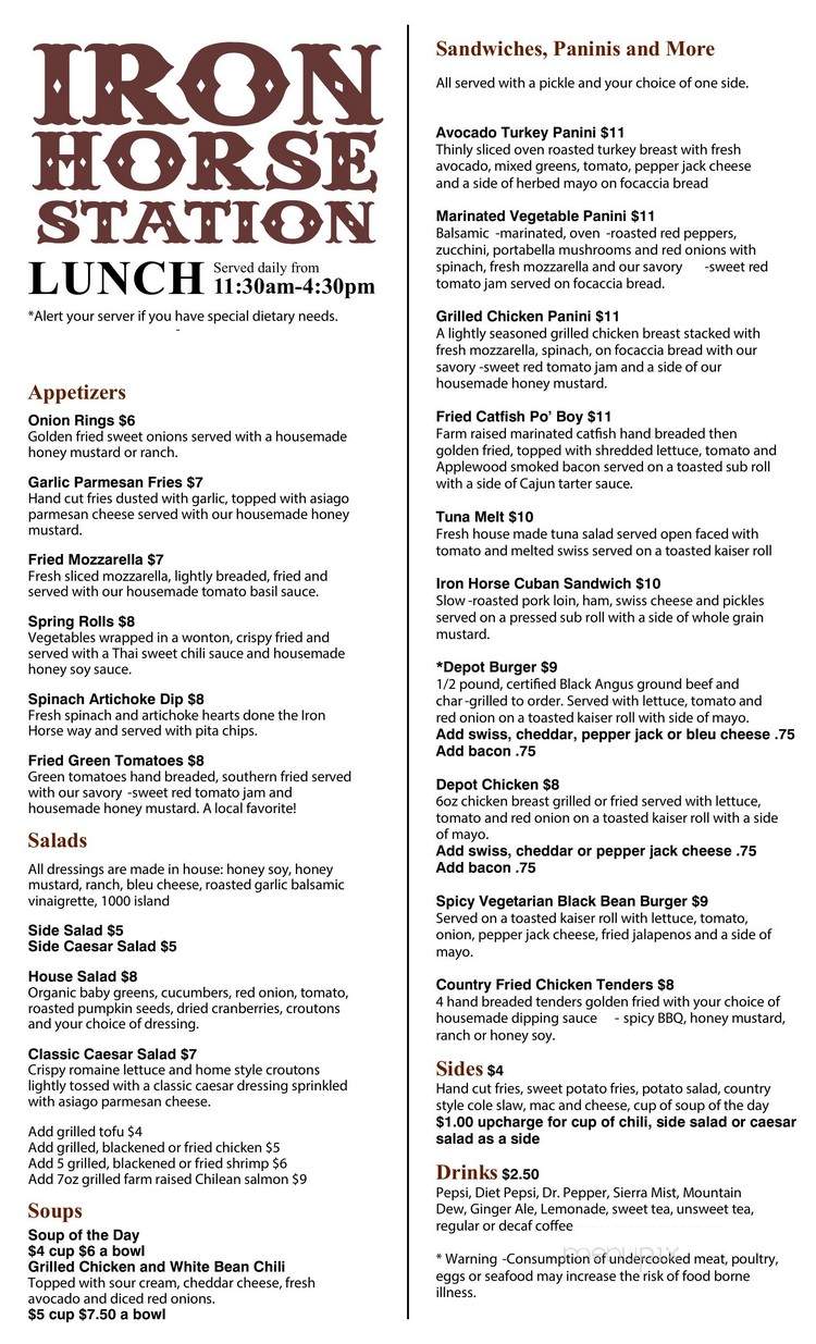 Iron Horse Station - Hot Springs, NC menu_pic