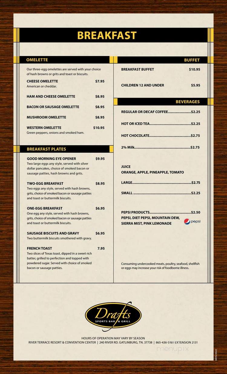 Draft's Sports Bar & Grill - Gatlinburg, TN menu_pic