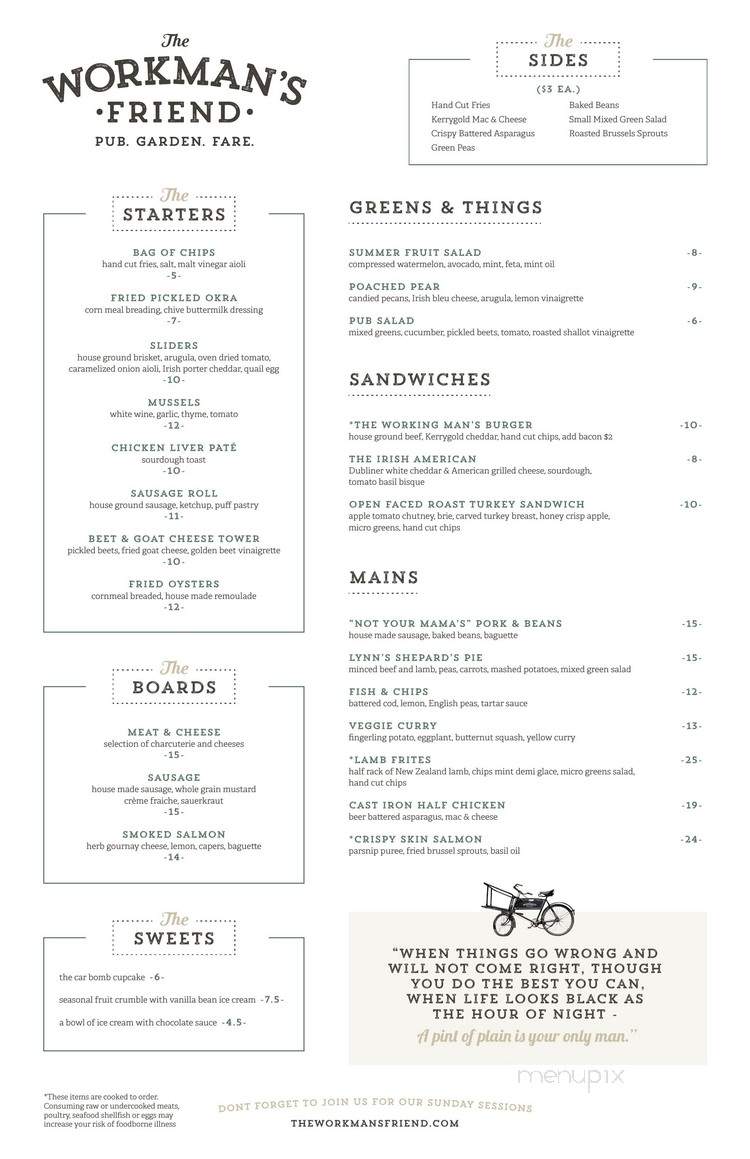 The Workman's Friend - Charlotte, NC menu_pic