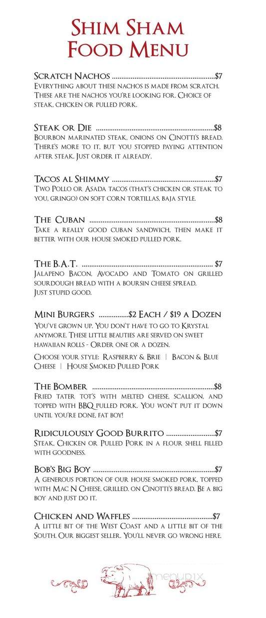 The Shim Sham Room - Jacksonville Beach, FL menu_pic