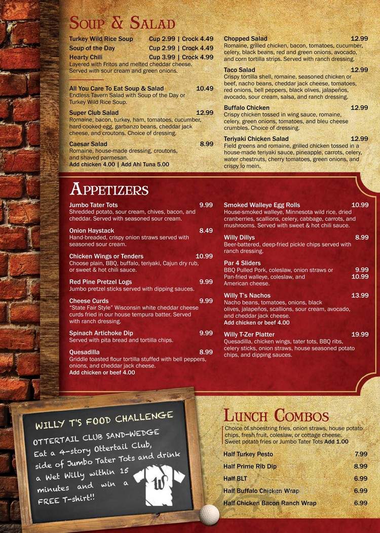 Willy T's Tavern - Ottertail, MN menu_pic