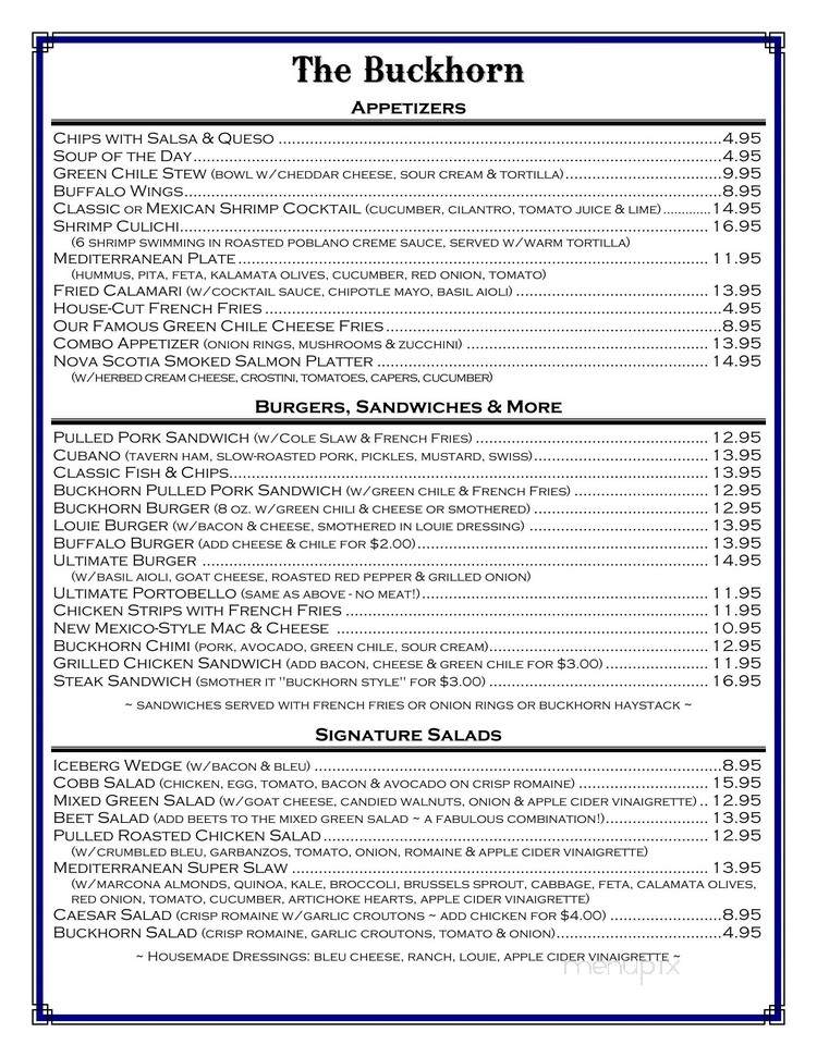 Buckhorn Saloon & Opera House - Silver City, NM menu_pic