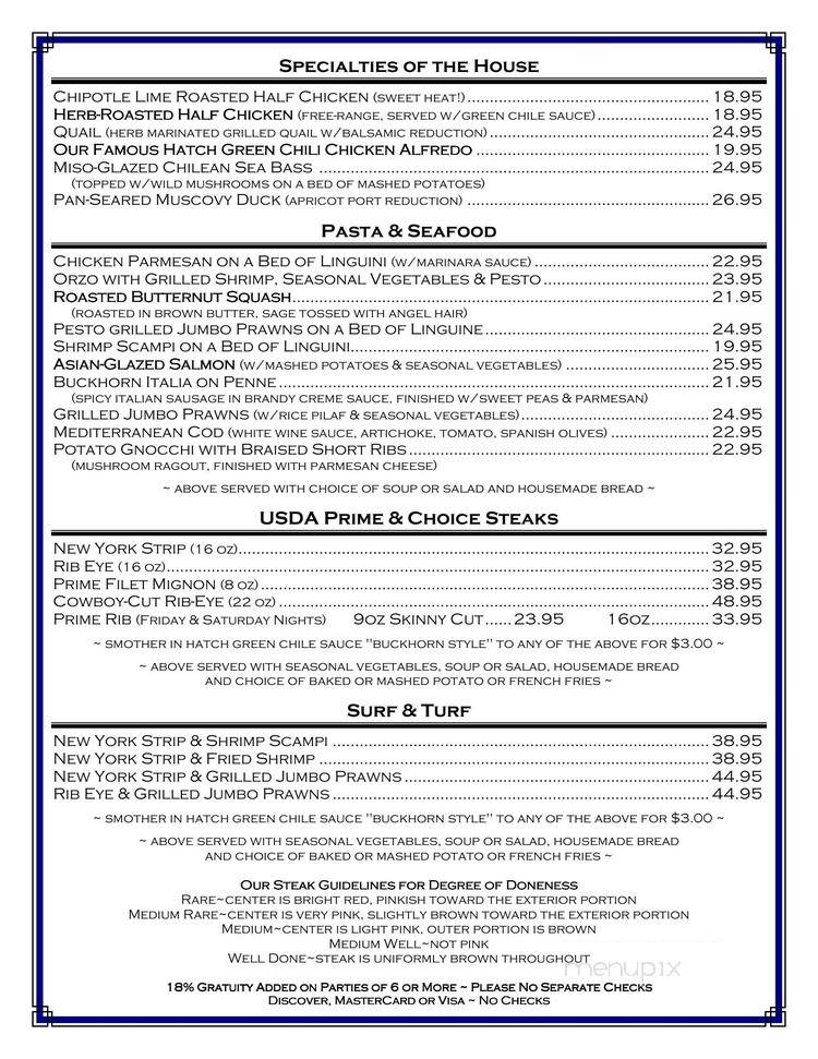 Buckhorn Saloon & Opera House - Silver City, NM menu_pic