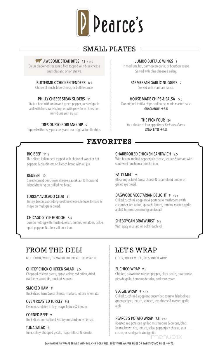 Pearce's - Oswego, IL menu_pic