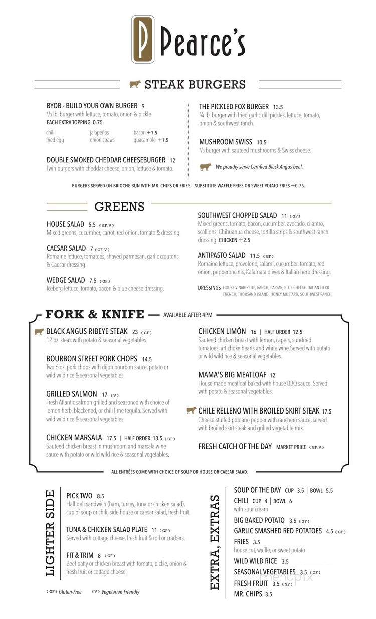 Pearce's - Oswego, IL menu_pic
