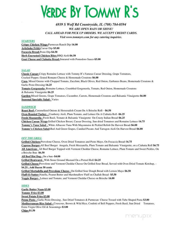 verde by Tommy R's - Countryside, IL menu_pic