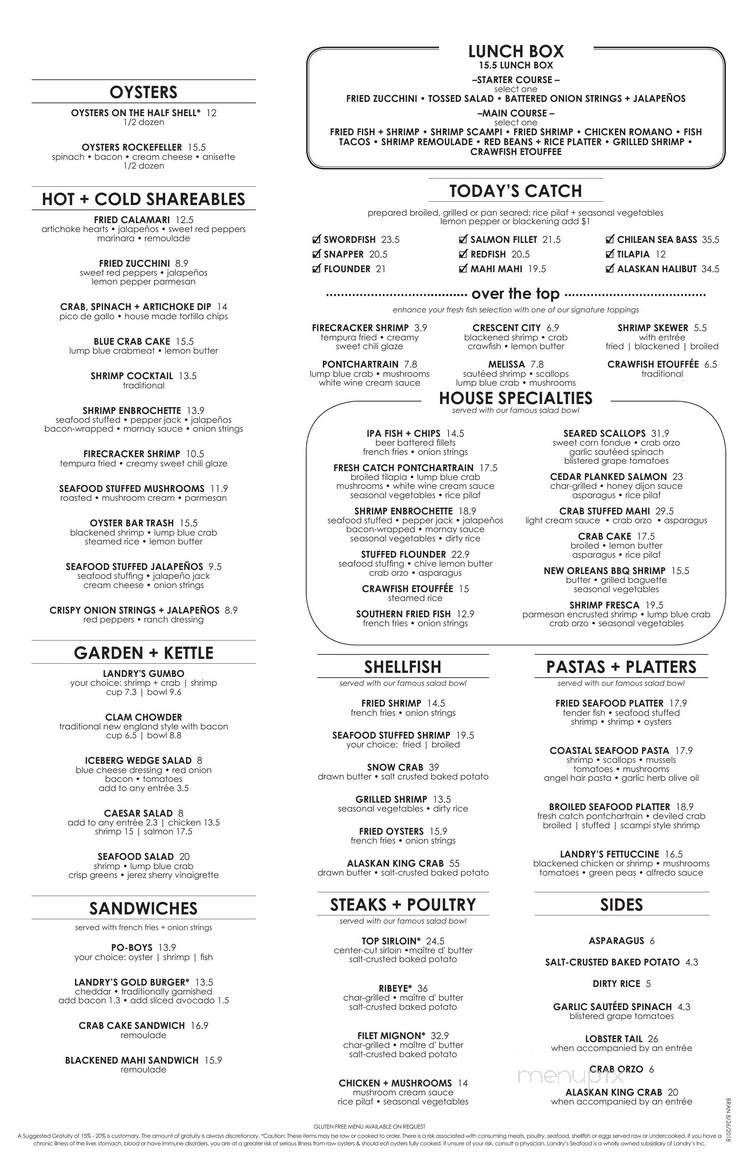 Landry's Seafood House - Branson, MO menu_pic