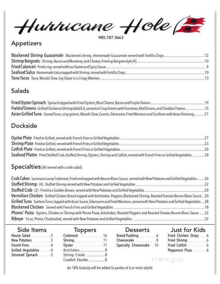 Hurricane Hole - Grand Isle, LA menu_pic