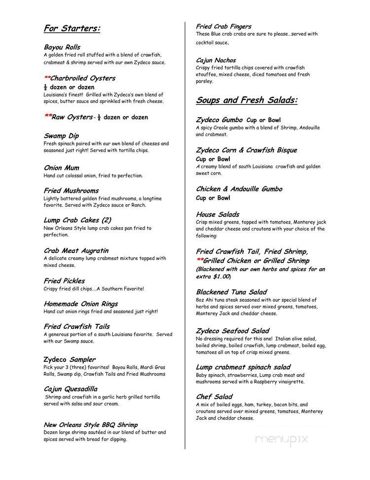 Zydeco's II - Boutte, LA menu_pic