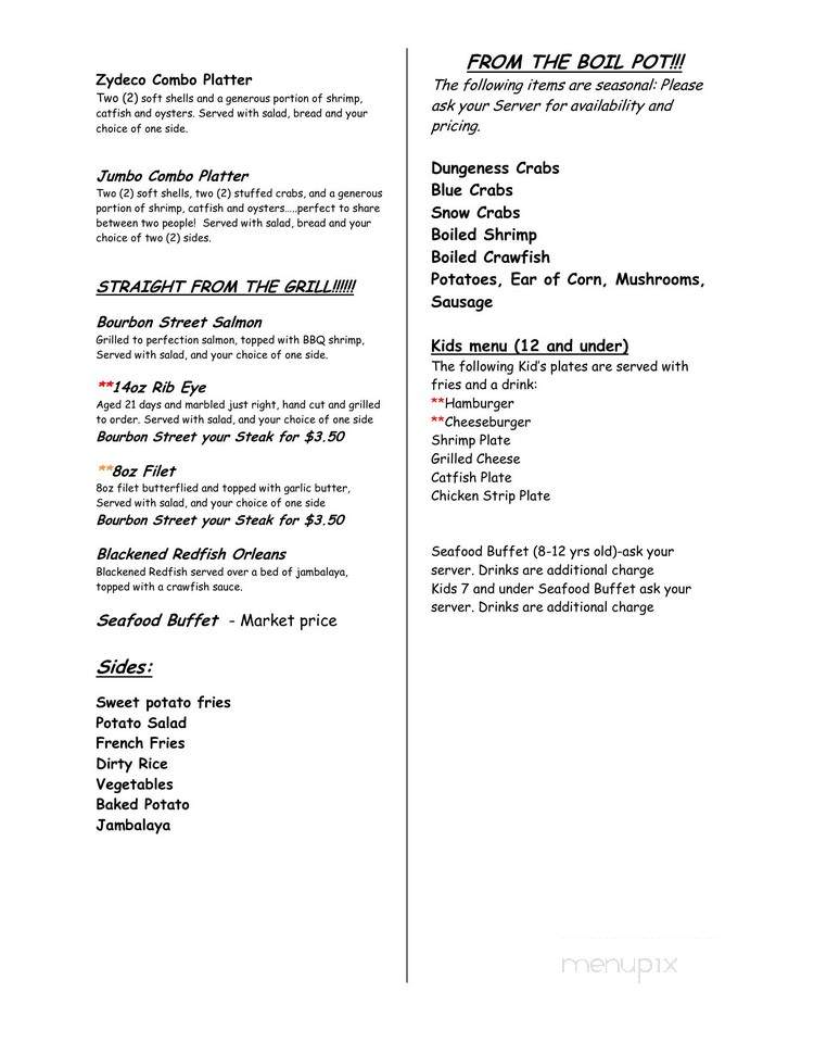 Zydeco's II - Boutte, LA menu_pic