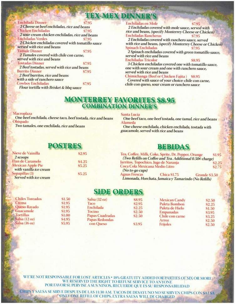 Monterrey BBQ - Dallas, TX menu_pic