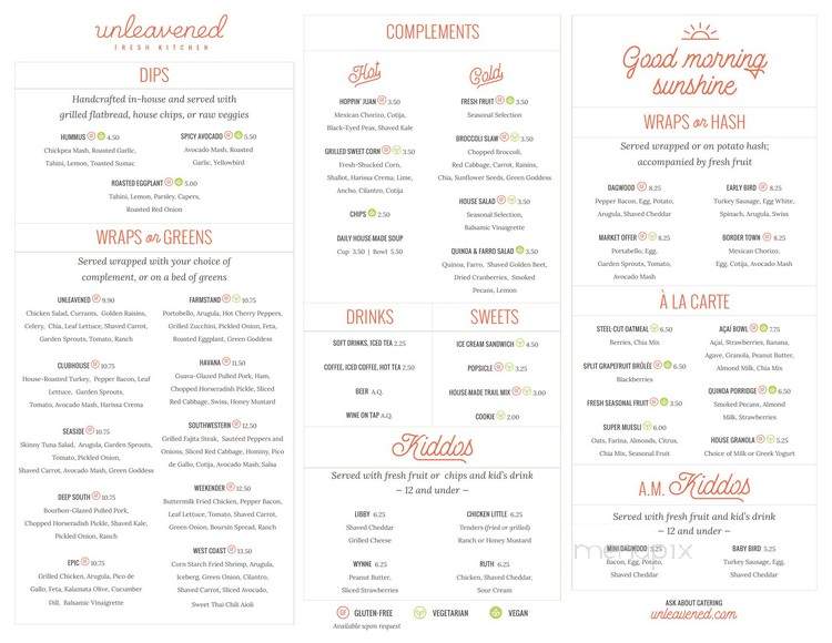 Unleavened Fresh Kitchen - Dallas, TX menu_pic