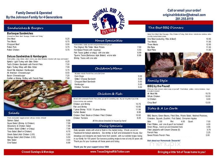The Rib Tickler Barbeque - Tomball, TX menu_pic