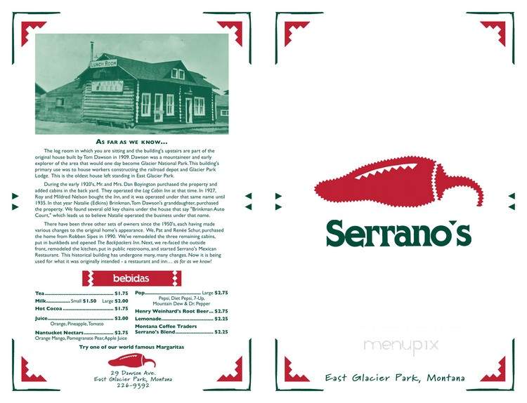 Serrano's - East Glacier Park, MT menu_pic