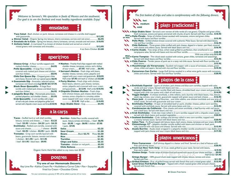 Serrano's - East Glacier Park, MT menu_pic