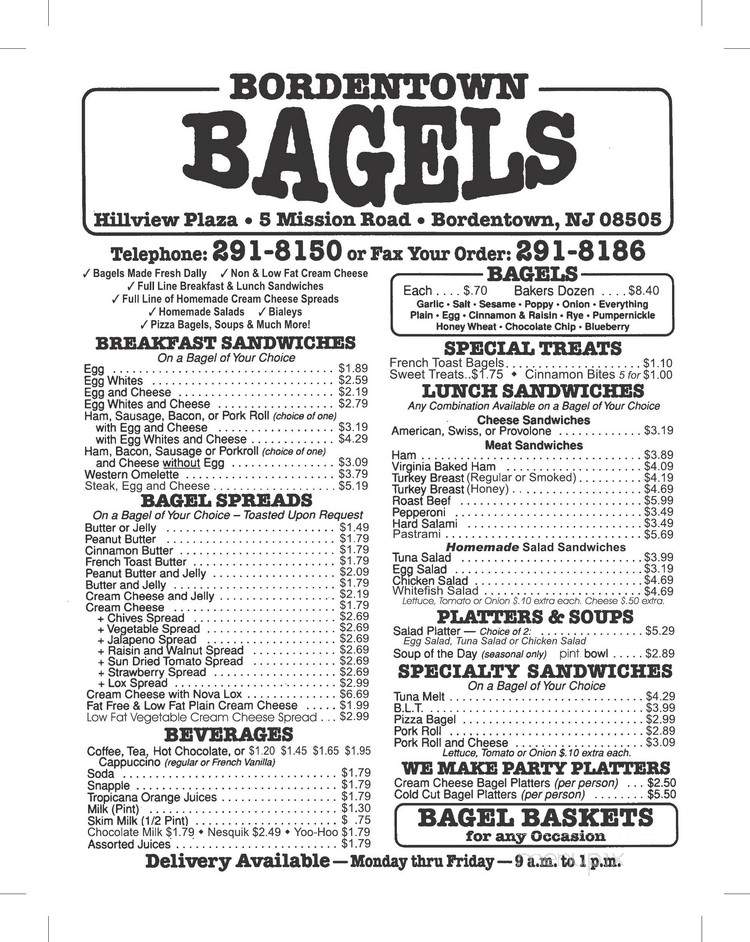 Bordentown Bagels - Bordentown Township, NJ menu_pic