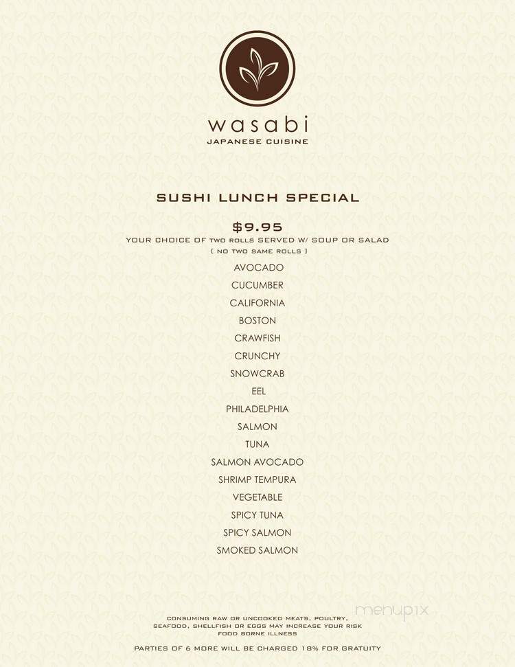 Wasabi - Ocean Springs, MS menu_pic