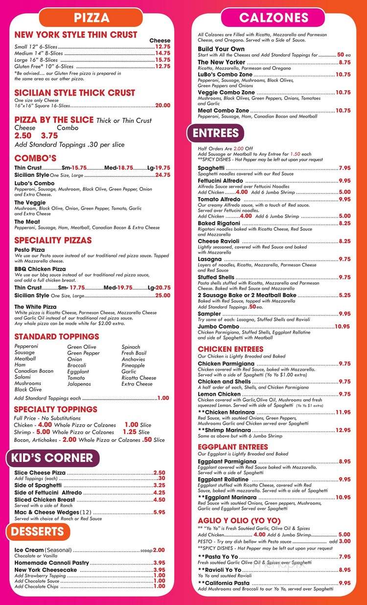 LuBo's NY Pizza - Centennial, CO menu_pic