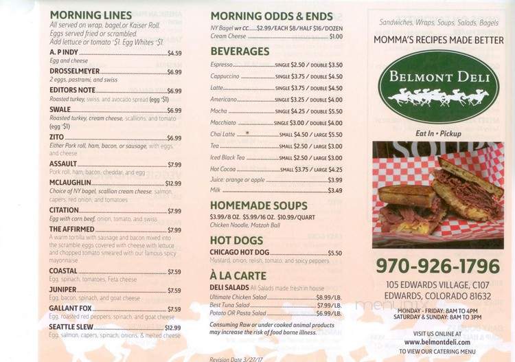 Belmont Deli - Edwards, CO menu_pic