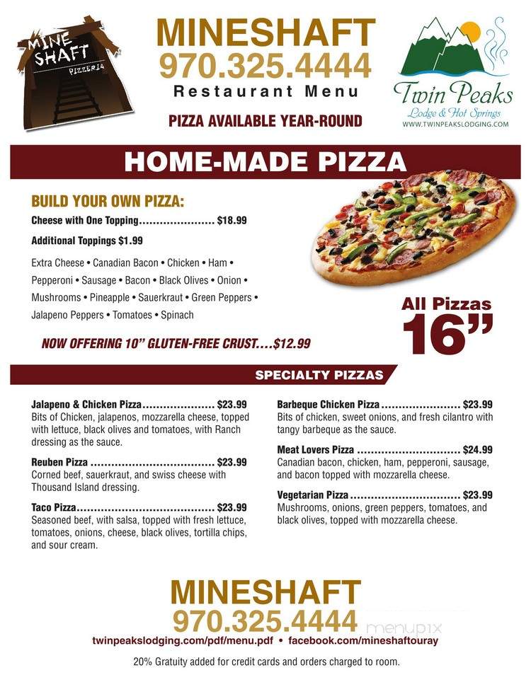 The MineShaft Pizzeria and Tiki Bar - Ouray, CO menu_pic