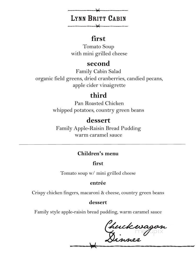 Lynn Britt Cabin - Aspen, CO menu_pic