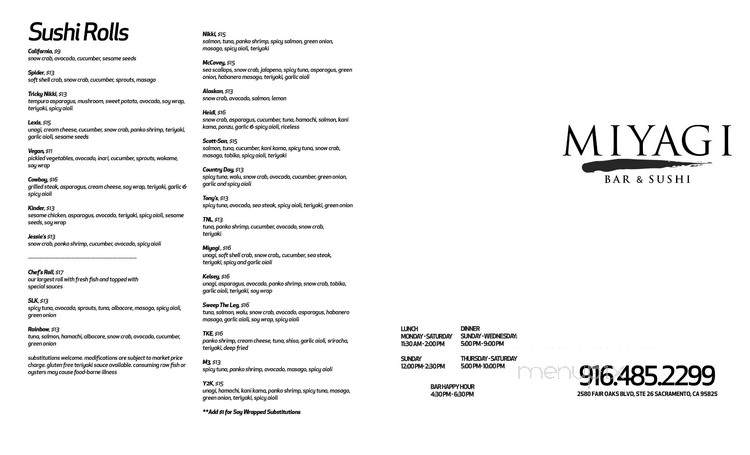 Miyagi Sushi - Sacramento, CA menu_pic