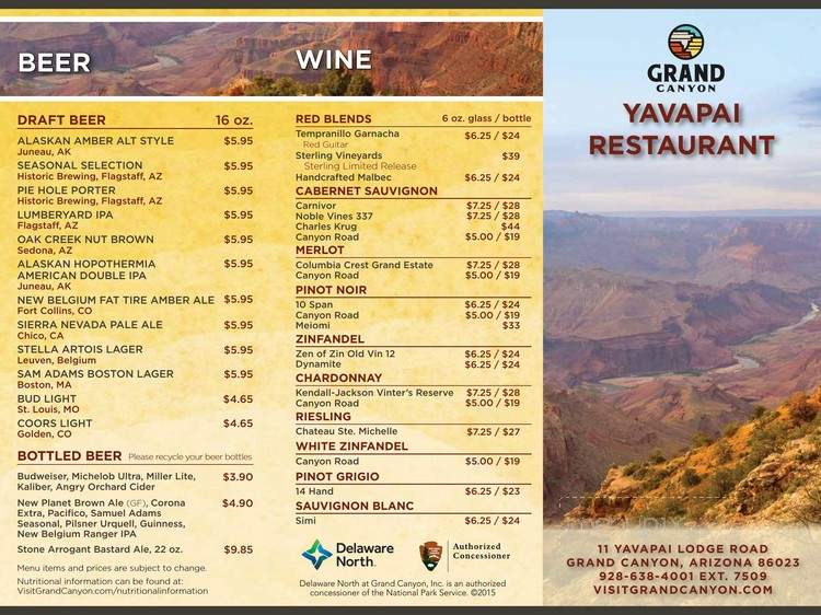 Yavapai Lodge - Grand Canyon Village, AZ menu_pic