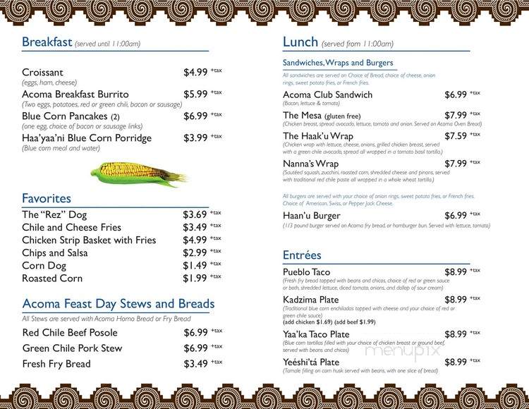 Yaak'a Cafe - Acoma Pueblo, NM menu_pic