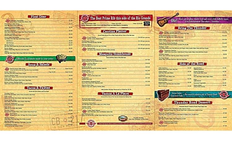 Thunder Road Steakhouse - Albuquerque, NM menu_pic
