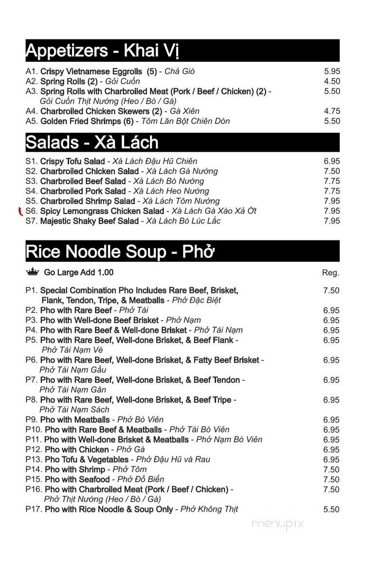 Pho Majestic Vietnamese Noodle & Grill - Lake Forest, CA menu_pic