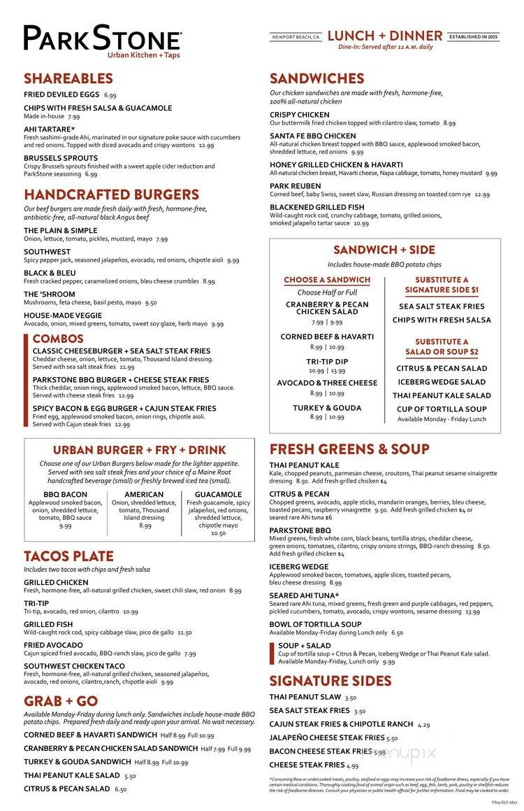 ParkStone Urban Kitchen + Taps - Newport Beach, CA menu_pic