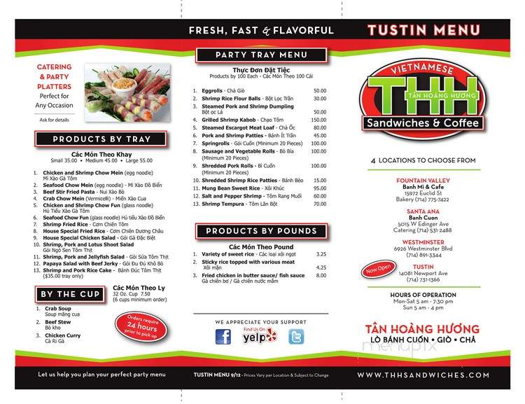 Tan Hoang Huong Sandwiches & Coffee - Westminster, CA menu_pic