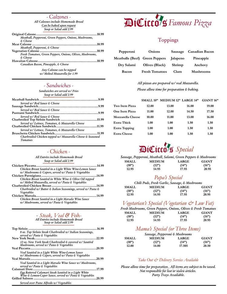DiCicco's - Kingsburg, CA menu_pic